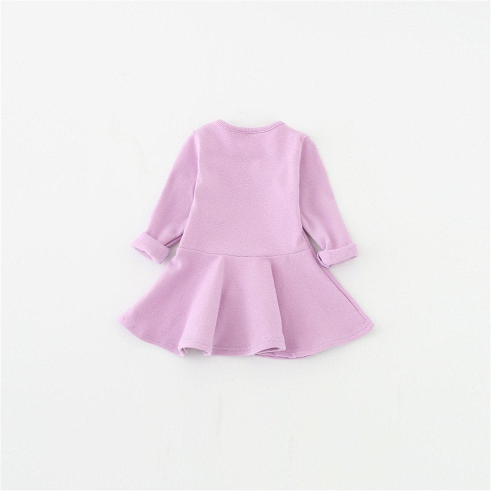 Csbks Toddler Baby Girls Long Sleeve Cotton Dress Solid Ruffle Tops 12 Months Purple