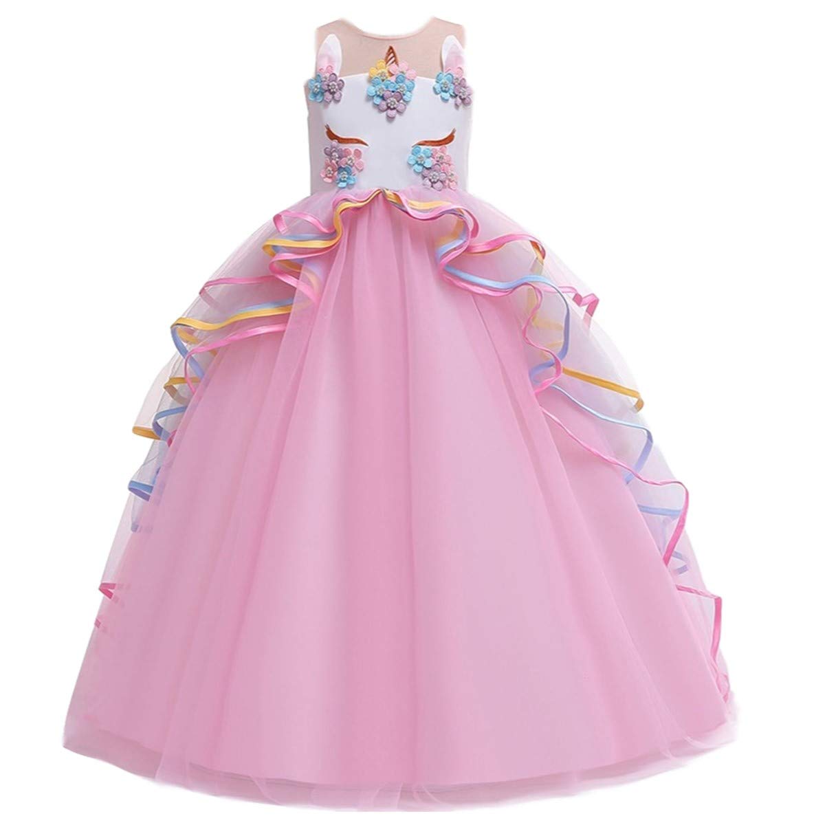 Fmyfwy Unicorn Costume For Girls Birthday Pageant Party Dress Halloween Christmas Sleeveless Long Tulle Ball Gown W/Headband Pin
