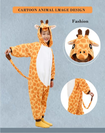 Xinhauli Unisex Kids Giraffe Onesie, Flannel Cosplay Animal Costume Halloween Onesie Pajamas Home Clothing