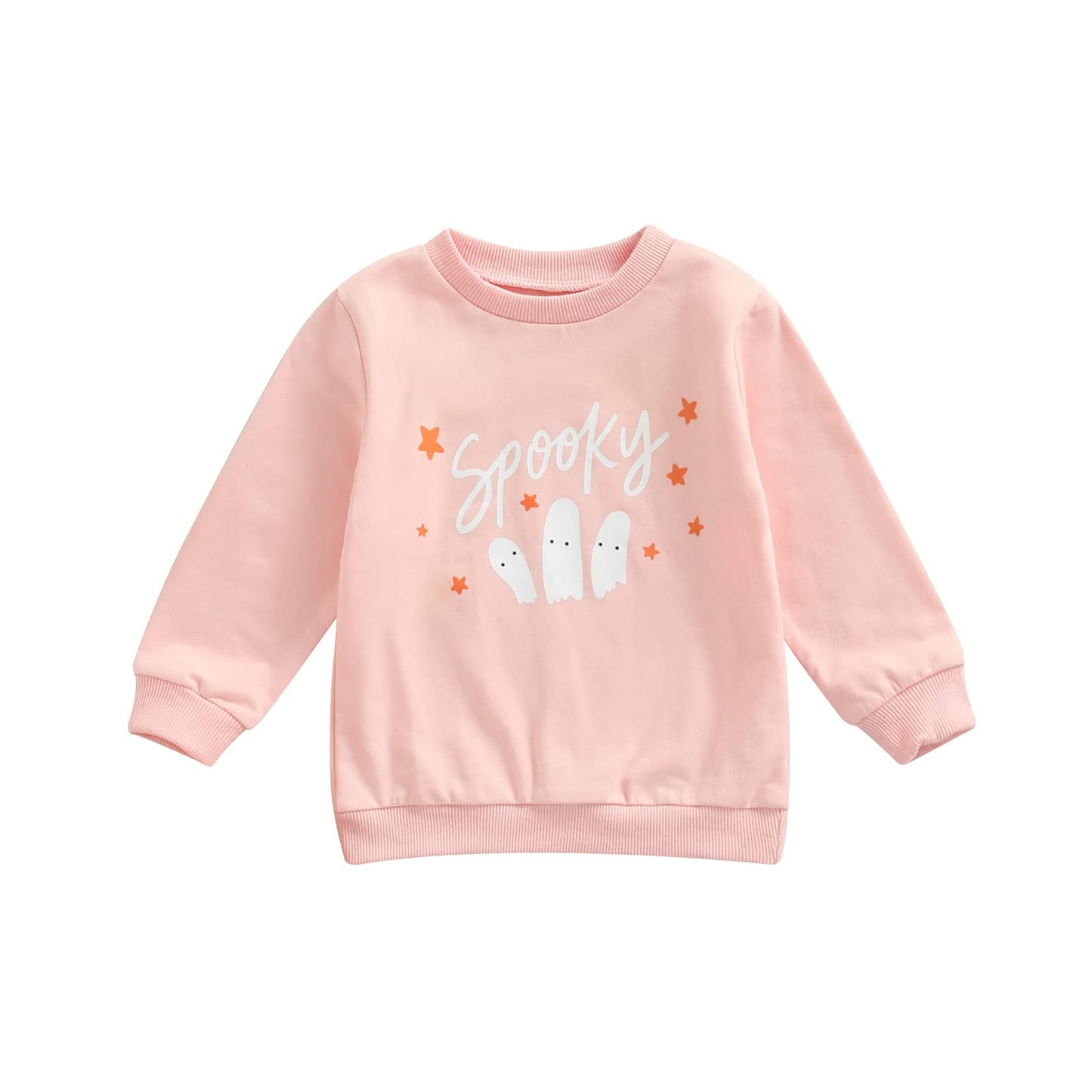 Toddler Baby Halloween Outfit Girl Boy Crewneck Sweatshirt Long Sleeve Letter Pullover Sweater Cute Fall Clothes (Spooky Pink,18