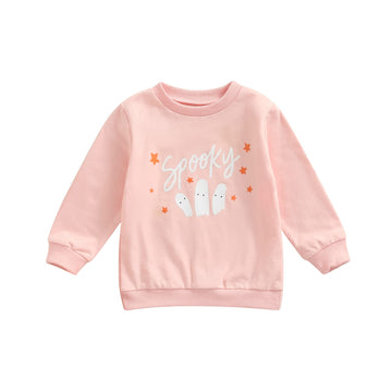 Toddler Baby Halloween Outfit Girl Boy Crewneck Sweatshirt Long Sleeve Letter Pullover Sweater Cute Fall Clothes (Spooky Pink,18