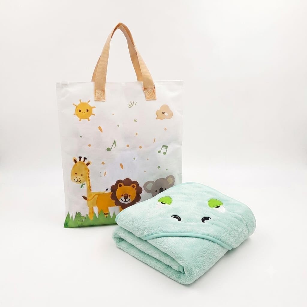 Babyholic Baby Hooded Bath Towel, Bear Design, Soft Terry Cotton, Newborn to 24 Months (C.Green)