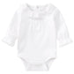 Pureborn Baby Girls Organic Cotton Bodysuit Infant Girl Ruffled Collar Long Sleeve White Spring Fall 18-24 Months