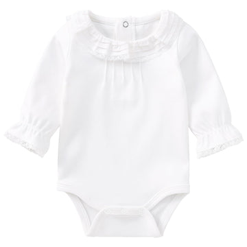 Pureborn Baby Girls Organic Cotton Bodysuit Infant Girl Ruffled Collar Long Sleeve White Spring Fall 18-24 Months