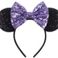 Clgift Purple Mickey Ears: Flexible Headband, 5 Inches Bow Size, Sparkly Minnie Style, For Disneyland Trips, Halloween, Christma
