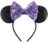 Clgift Purple Mickey Ears: Flexible Headband, 5 Inches Bow Size, Sparkly Minnie Style, For Disneyland Trips, Halloween, Christma