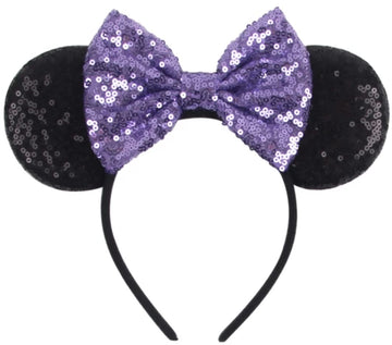 Clgift Purple Mickey Ears: Flexible Headband, 5 Inches Bow Size, Sparkly Minnie Style, For Disneyland Trips, Halloween, Christma