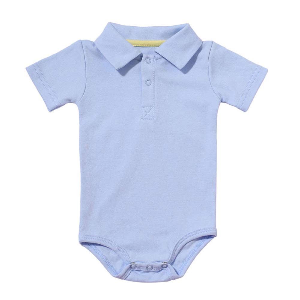 Teach Leanbh Baby Boys Pure Color Cotton Short Long Sleeve Polo Bodysuit 3-24 Months (Babu Blue, 18 Months)