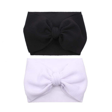 Yanjie Baby 7Inch Large Bows Headwrap Stretch Print Textured Fabric Top Knot Turban Headband Hair Accessories For Baby Girls 2Pc