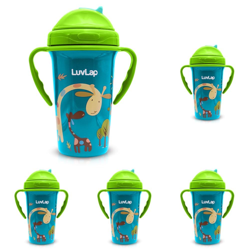 LuvLap Tiny Giffy Sipper for Infant/Toddler & Kids 300ml, AntiSpill Sippy Cup with Soft Silicone Straw BPA Free, 1 Year+ (Green