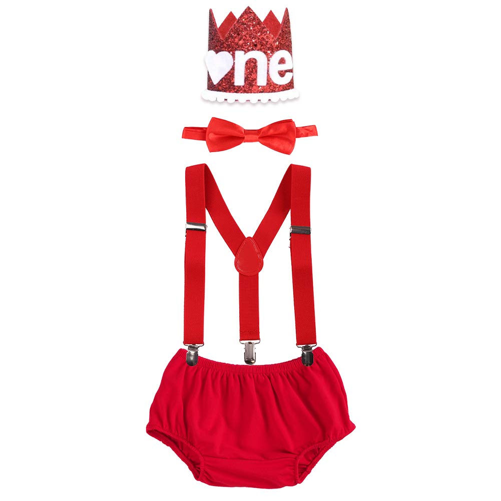 Odasdo Baby Boy My First 1St Valentine'S Day Birthday Party Cake Smash Outfit Cotton Diaper Cover Shorts Pants Y-Back Suspenders