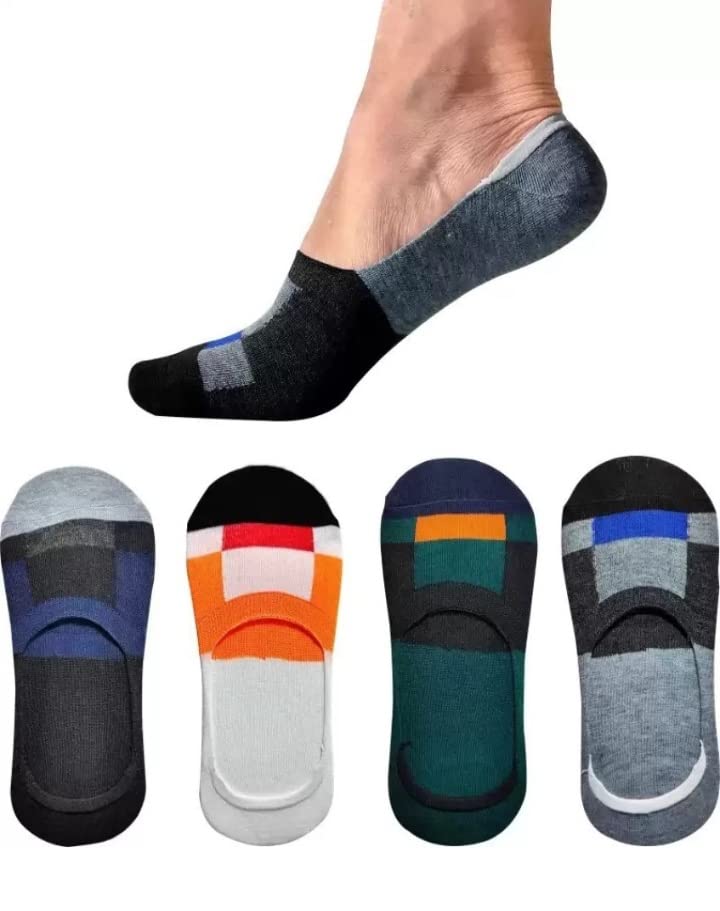 Unisex Cotton Invisible No Show Loafer Socks With Anti Slip Silicon Grip, Multcolor, Pack Of 4