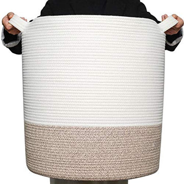 Mintwood Design 83L Extra Large 20X18 Inches Decorative Woven Cotton Rope Basket, Tall Laundry Basket Hamper, Blanket Basket For