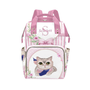 YallLocoMo Personalized Diaper Bag Backpack Gift Pink Floral Cute Cat Convenient and Durable: Waterproof Multi-Compartment Nappy
