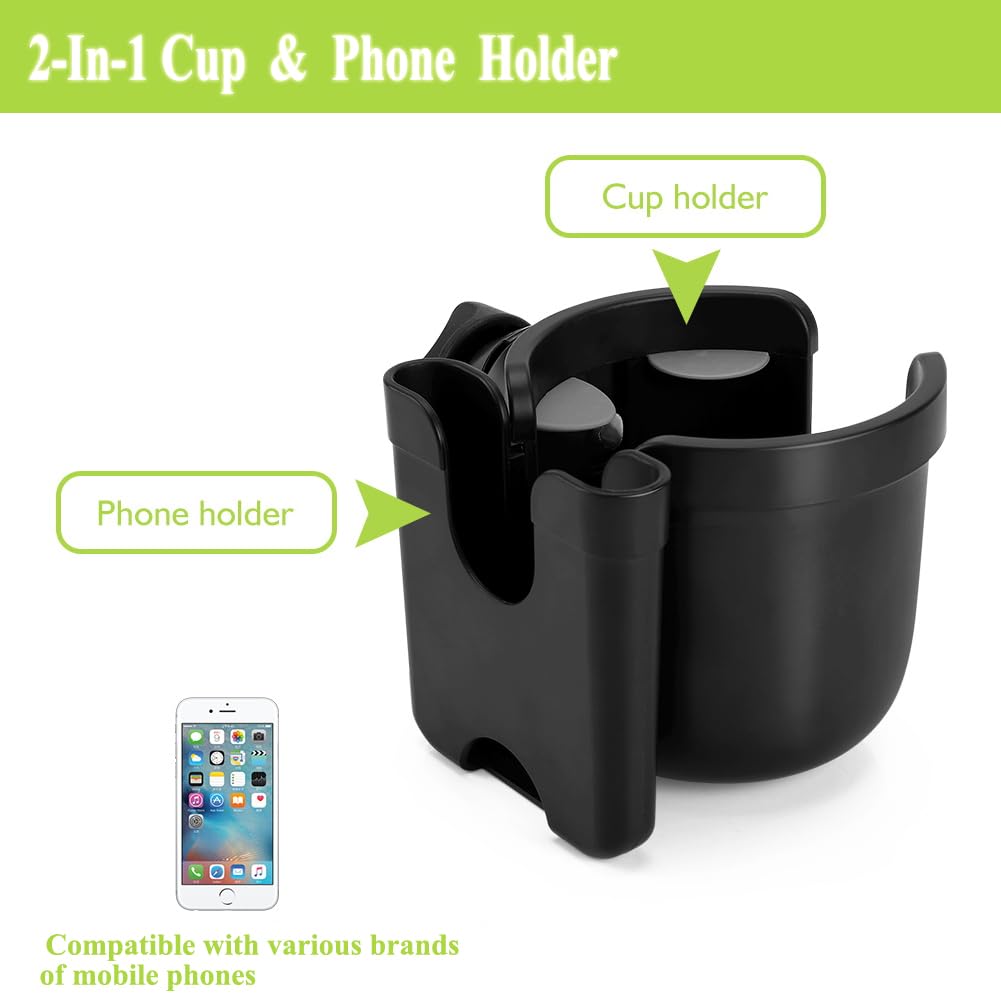Accmor Stroller Cup Holder With Phone Holder, Bike Cup Holder, Universal Cup Holder For Uppababy Nuna Doona Strollers, 2-In-1 Cu