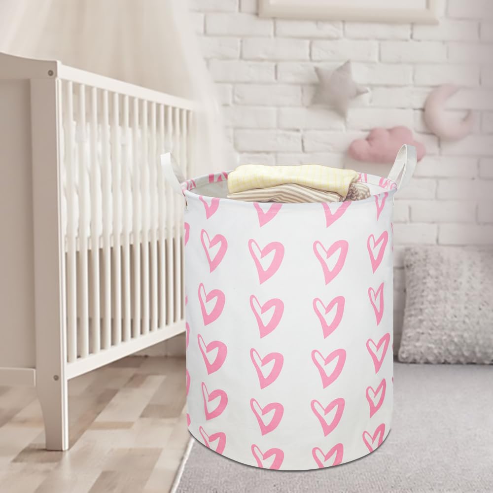 Clocor Pink Laundry Basket,Waterproof Baby Girls Nursery Hamper, Girls' Room Decor,Kids Toys Storage Bin,Gift Basket(Pink Heart