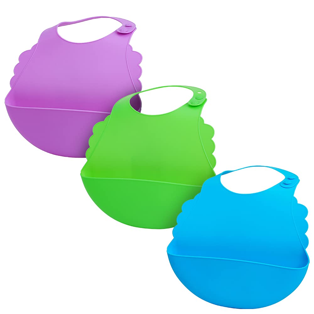 Aricsen 7 Pack Silicone Baby Bibs For Babies & Toddlers (6-72 Months), Plastic Adjustable Fit Waterproof Feeding, Easy Wipe Clea