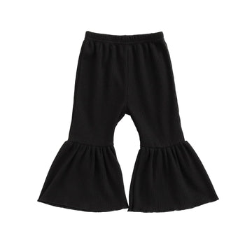Toddler Bell Bottoms Baby Girls Ruffle Leggings Bell-Bottomed Flare Pants Trousers (I-Black, 5-6T)