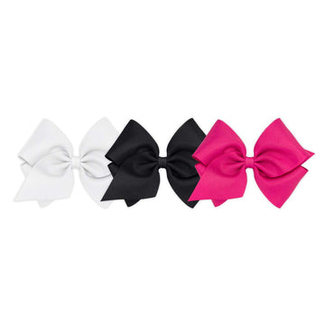 Wee Ones Girls' Mini King Bow 3 Pc Set Solid Grosgrain Variety Pack On A Weestay No-Slip Hair Clip - White, Black And Shocking P
