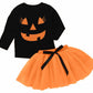 2Pcs Halloween Toddler Baby Girl Smile Pumpkin Tops+Tutu Tulle Skirt Outfits Long Sleeve Clothes