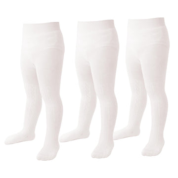 Marchare Baby Girls Tights Thick Solid Cable Knit Leggings Winter Warm Stockings For Toddler Girls 6-12 Months White 3 Pack