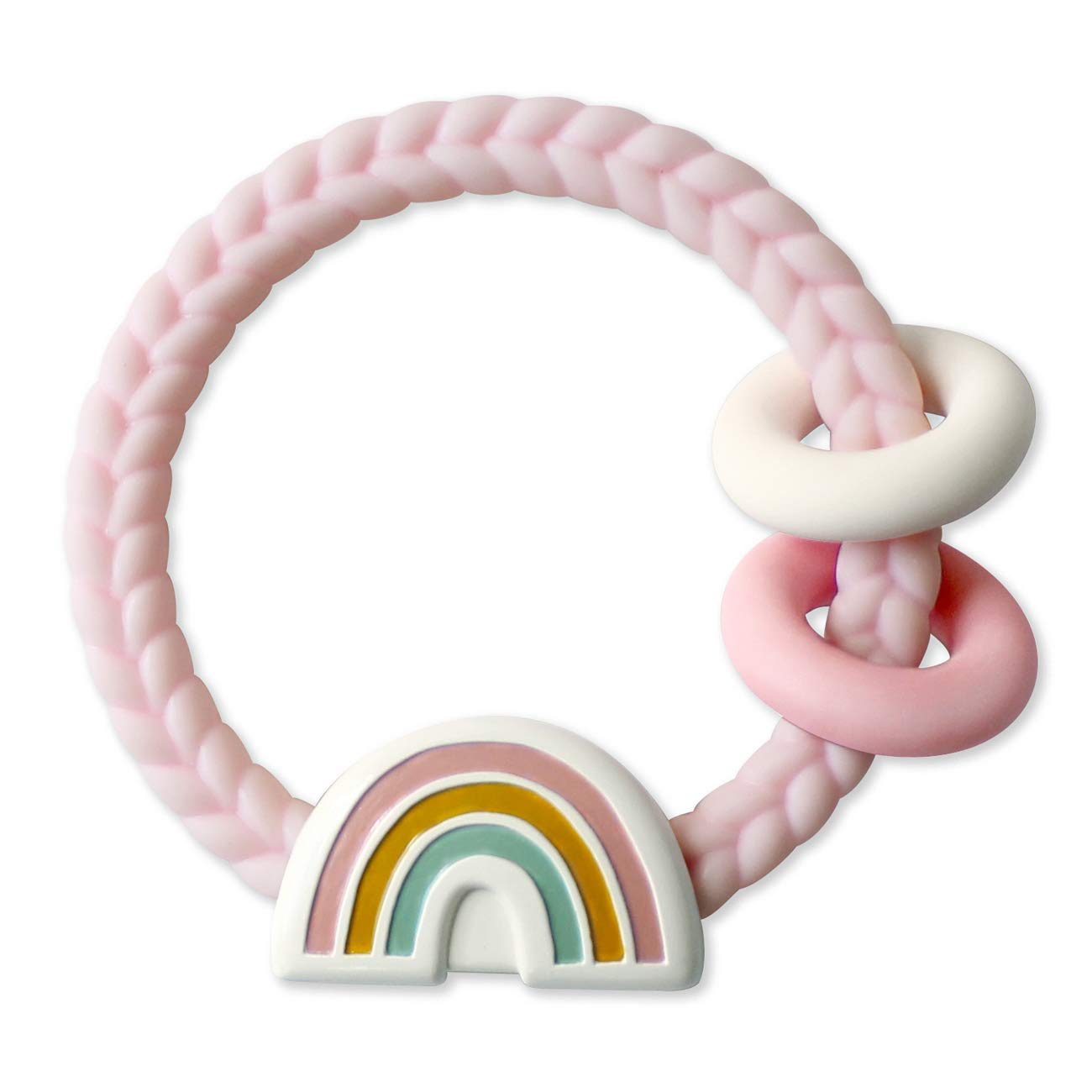Itzy Ritzy Silicone Teether with Rattle; Rattle Teether Features Rattle Sound, Two Silicone Teething Rings and Raised Texture to
