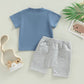 Toddler Baby Boy Clothes Letter Short Sleeve T Shirt Top Boys Shorts With Pocket Cute Summer Outfit 2Pcs Set (A-Blue,2-3T)