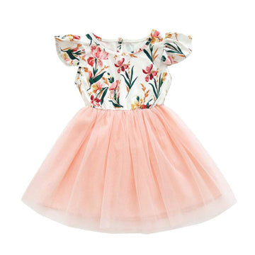 Toddler Baby Girls Tutu Dress Ruffle Sleeveless Floral Princess Dress Summer Clothes Outfits (Pink-Daffodil, 1-2T)