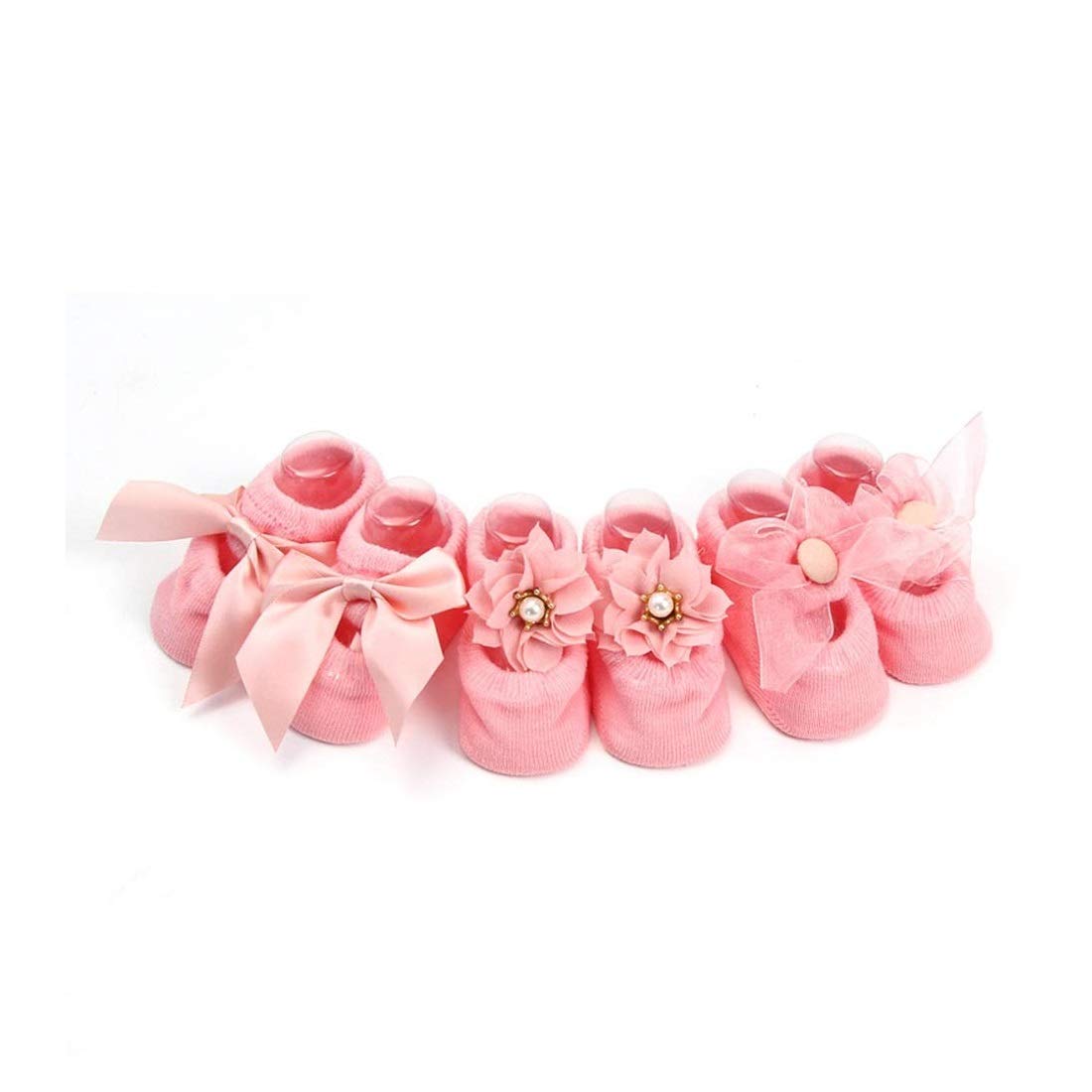 Syga Newborn Baby GirlS Regular Cotton Socks (Pack Of 3) (Babybowsocks_Pink_Pink) For 012 Months