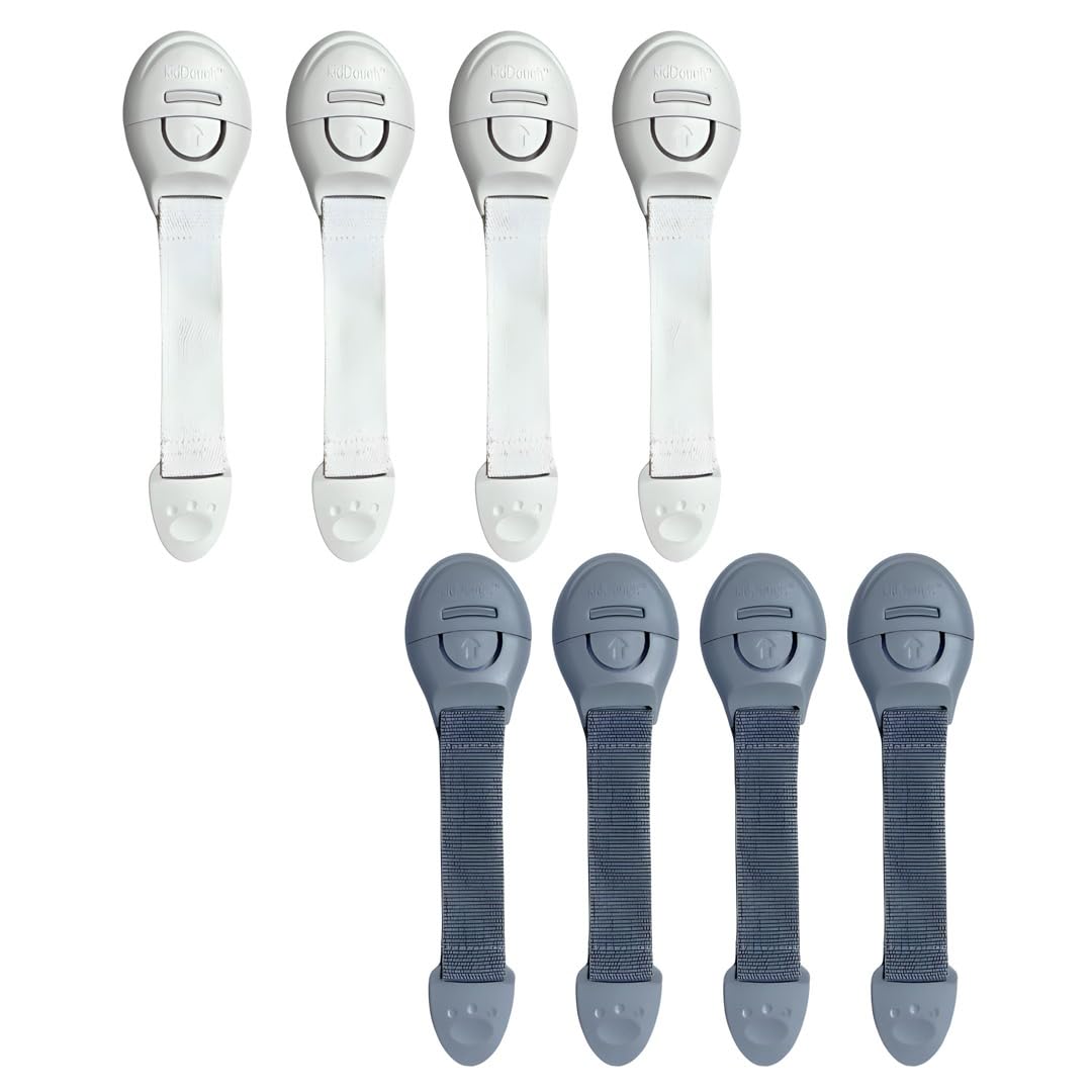 Kiddough Furniture Safety Locks For Kids  Pack Of 4 Grey + 4 White Locks, Child Safety Locks For Drawers, Cabinets, Fridge, Cup