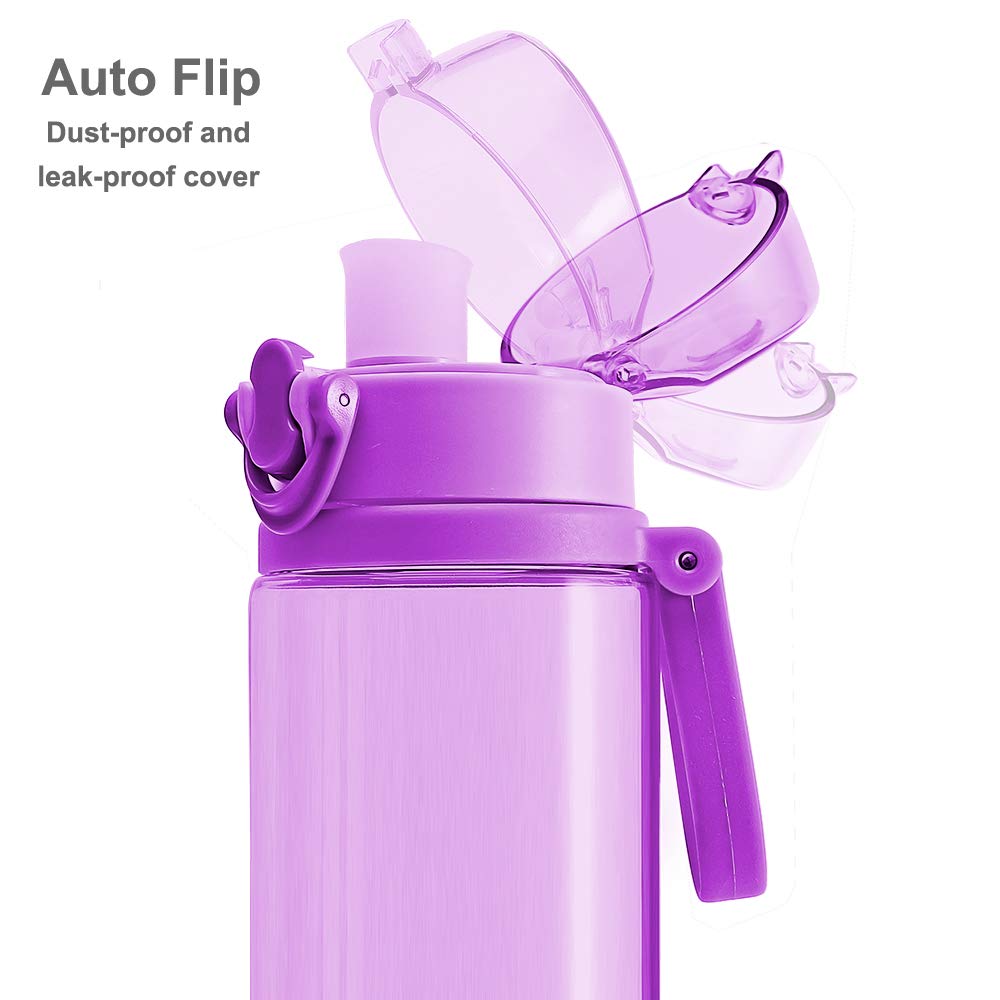 Home Tune Cute Water Bottle For School Kids Girls, Soft Silicone Chug Lid & Bpa Free & Leak Proof One Click Open Flip Top & Easy