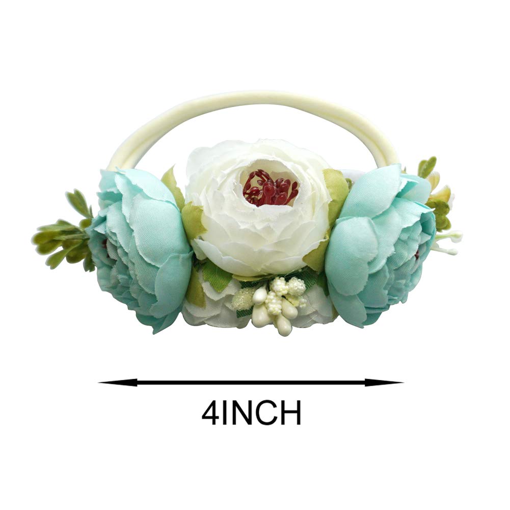 Bgfks Baby Girl Tutu Dress Elegant Lace Pom Pom Flutter Sleeve With Flower Headband Set(Light Blue,12 Months)