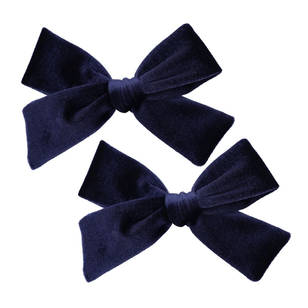 Vintage Velvet Bow Hair Clips for Baby Girl Kids Women Fall Velvet Christmas Hair Bows Barrettes Accessories (2 pcs Navy)