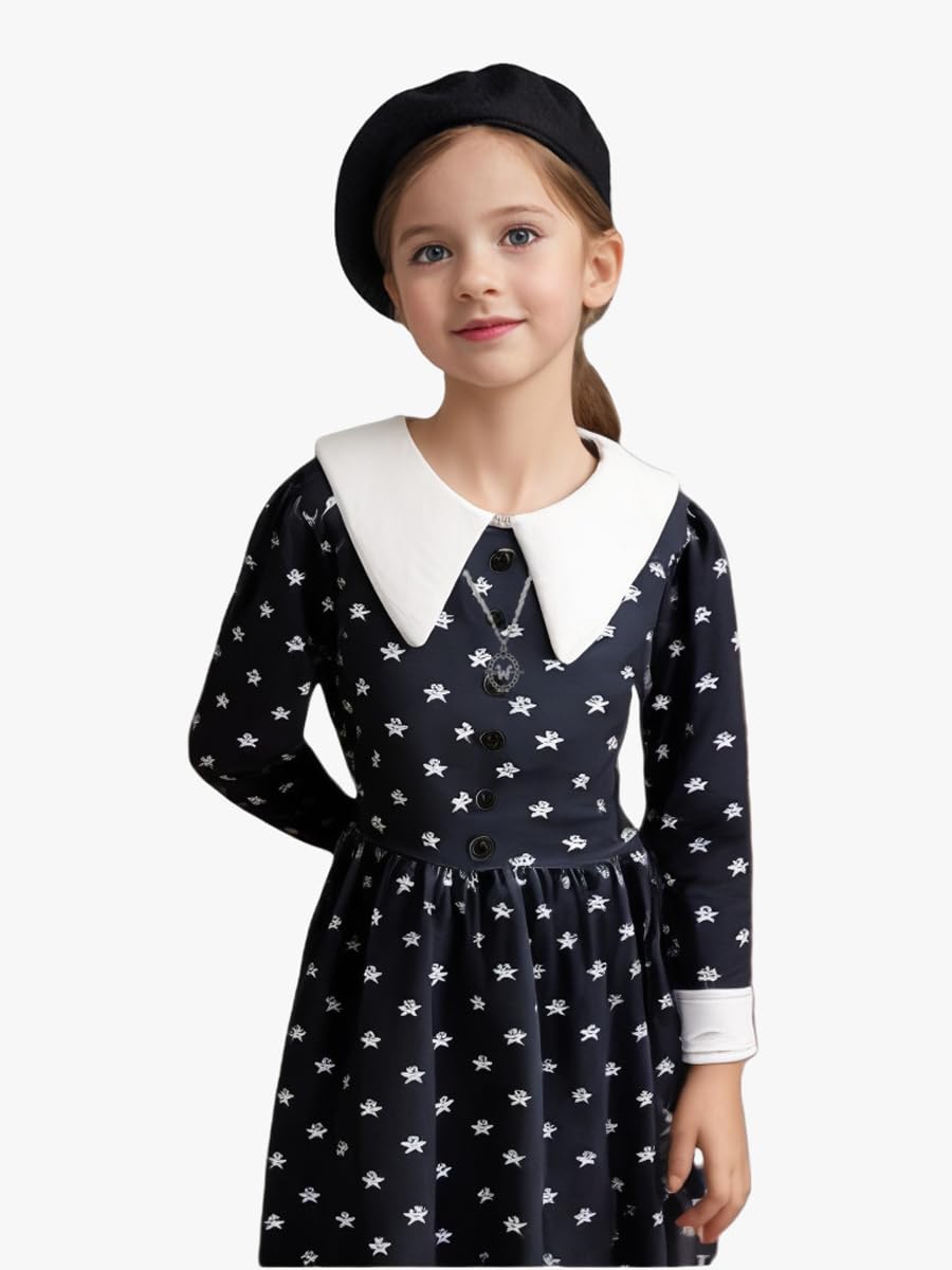 Yuegoo Black Costume Dress For Girls Halloween Costumes Cosplay Party Dress With Accessories 3-12Y (Black+White, 11-12 Years)