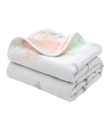 Syga BabyS 6 Layer Muslin Swaddle Wrap Cotton Stroller Cover Receiving Blankets (Giraffe, 110 Cm), White