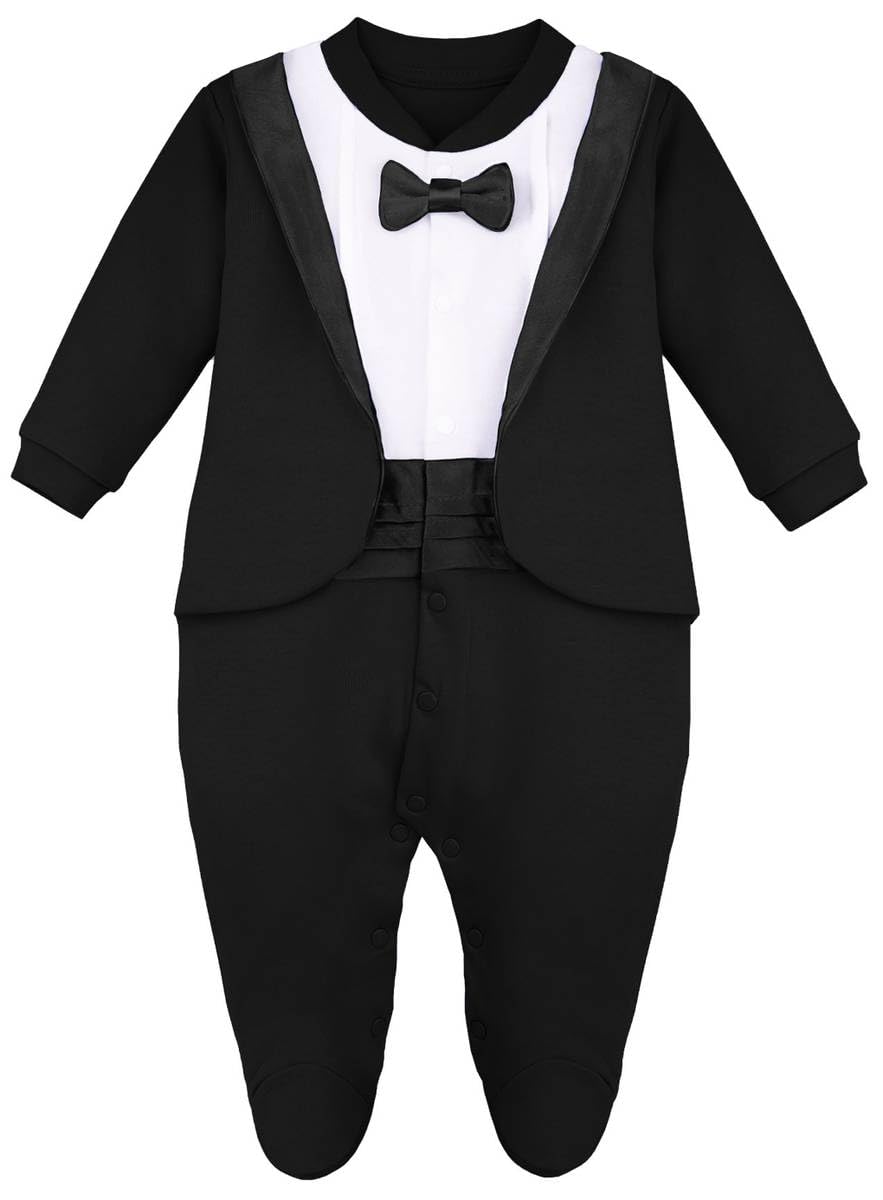 Lilax Baby Boy Gentleman Tuxedo Footie Christmas Holiday Outfit With Bow Tie (Newborn, Black)