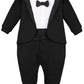 Lilax Baby Boy Gentleman Tuxedo Footie Christmas Holiday Outfit With Bow Tie (6 Months, Black)