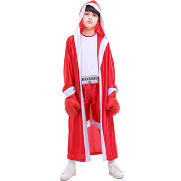 Stardy Children Classic Boxing Costume Boxer Role Play Halloween Fancy Dress Boxing Robe For Kids (Red, L)