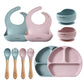 Baby Feeding Essentials Silicone Ange Smile 12 Set Bib, Baby Bowl, Suction Plate, Spoon, Fork Eating Utensils for 6+ Months Kids