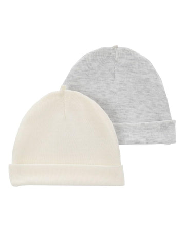 Carters Baby 2-Pack Caps (Ivory/Grey, 0-3 Months)