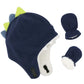 Baby Boy Sherpa Hats And Mittens Set Toddler Gloves Warm Fleece Winter Hat Baby Girl Dinosaur Navy 6-12 Months