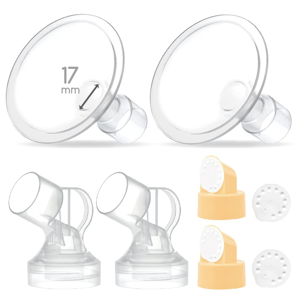Maymom Pump Parts 2X Detachable Breastshield (17Mm) With Valve Membrane And Maymom Connector,Compatible With Medela Breast Pump
