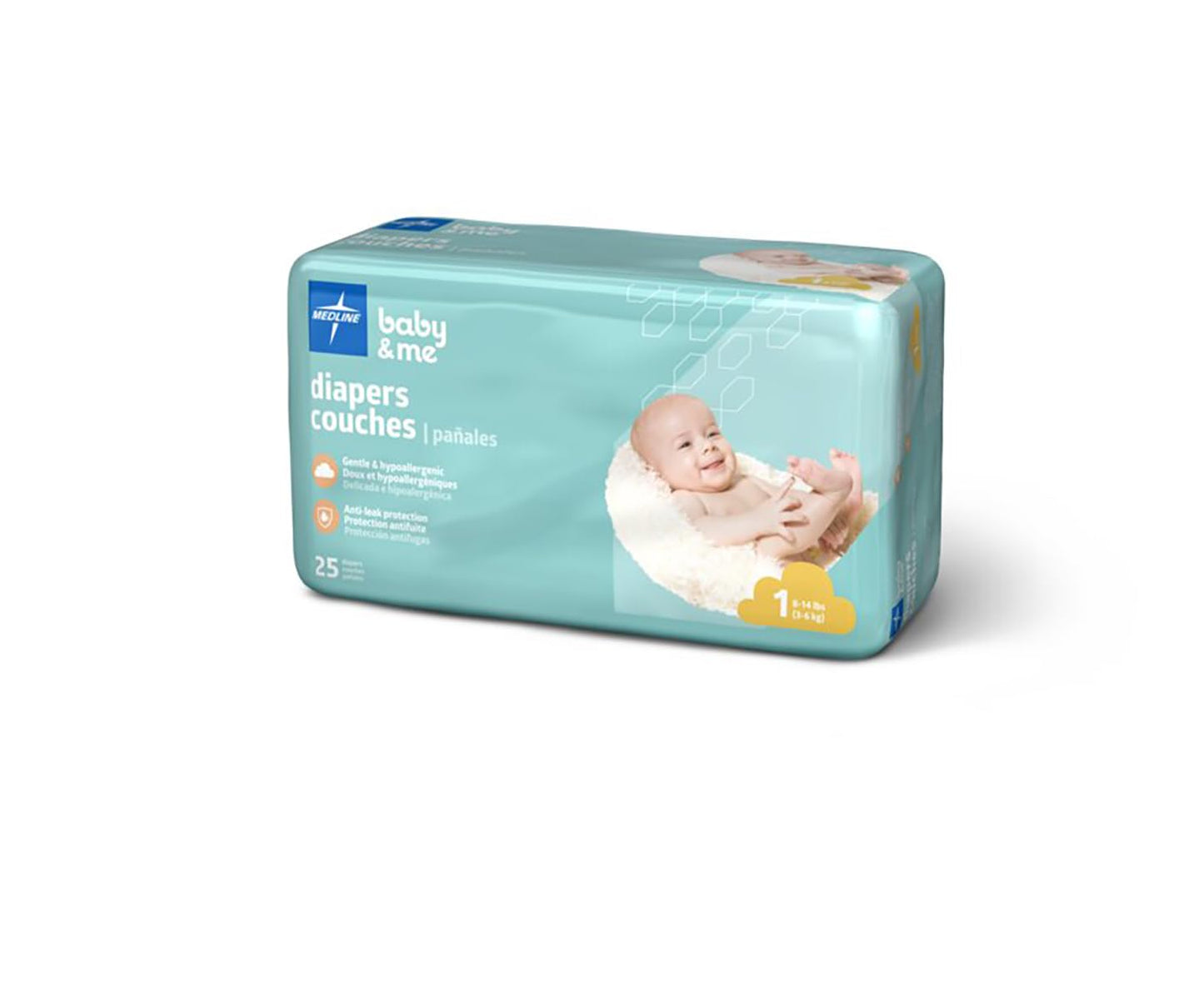 Medline Disposable Baby Diapers, Size 1 (8-14 Lbs), Case Of 200