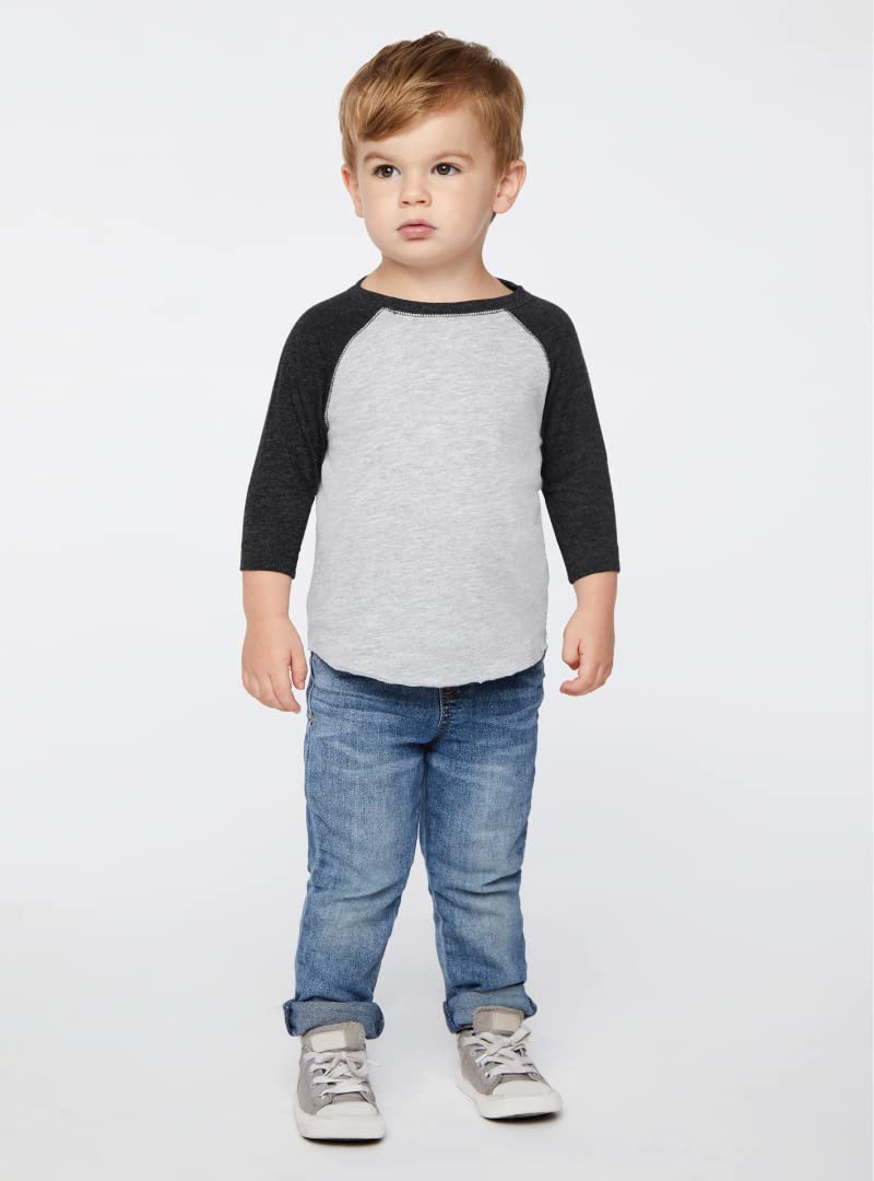 Rabbit Skins Toddler Fine Jersey Raglan 3/4 Sleeve Baseball Tee, Vintage Heather/Vintage Smoke, 2T