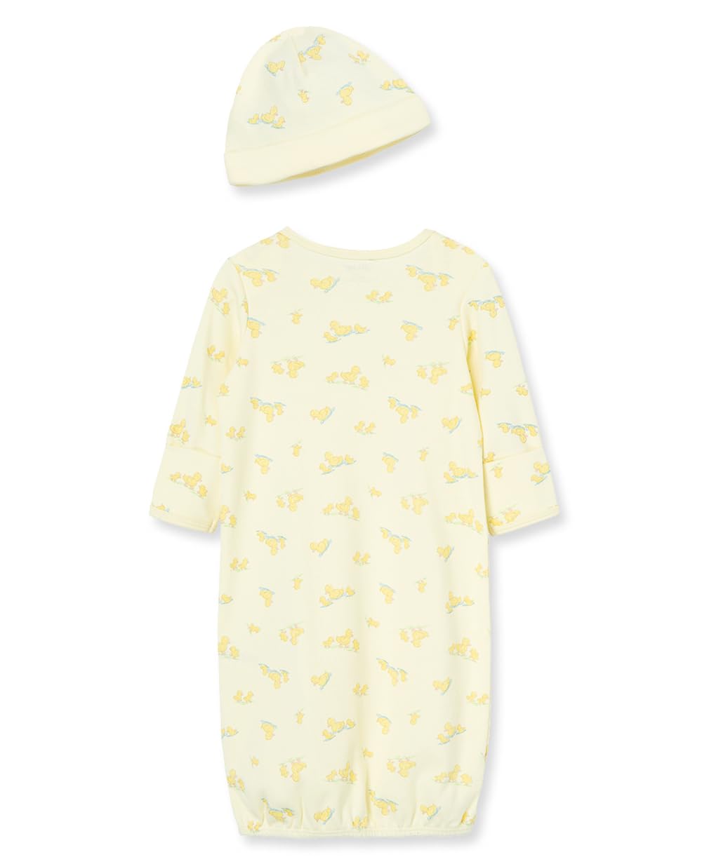 Little Me Unisex Baby 2-Piece Nightgown And Cap Set, Pear Sorbet Duckies, 0-3 Months