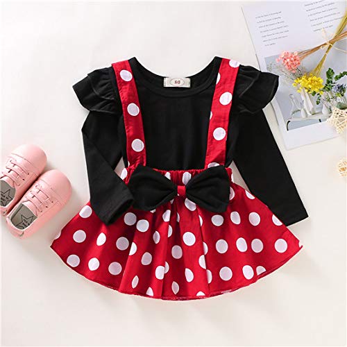 Baby Girls Skirts Set Ruffle Cloth +Polka Dot Overall Dress Bow Polka Dot Skirt Set (Long Sleeve, 3-4 T)