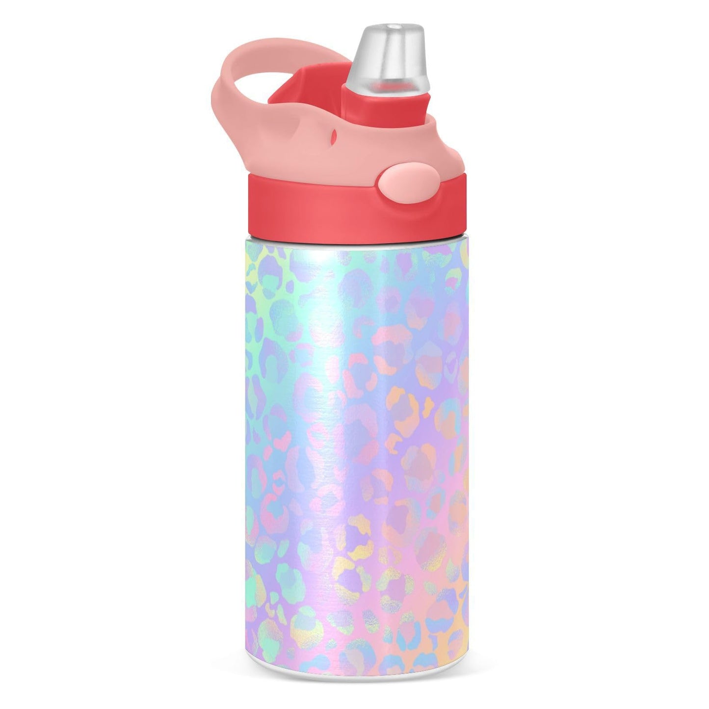 Pink Cheetah Kids Water Bottle with Straw and Carry Handle Leopard Insulated Stainless Steel Bottles Leak-Proof for Boys Girls T