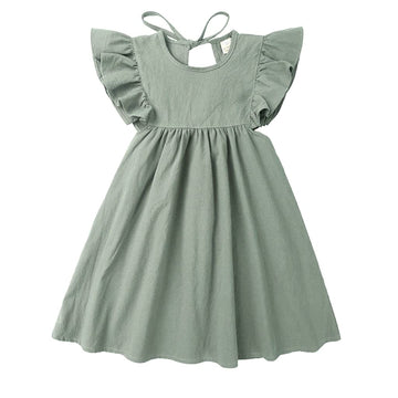 Toddler Baby Girl Dress Summer Cotton Linen Ruffle Halter Sleeveless Kids Casual Beach Party Dresses 2-7 Years (Grey Green, 4-5T