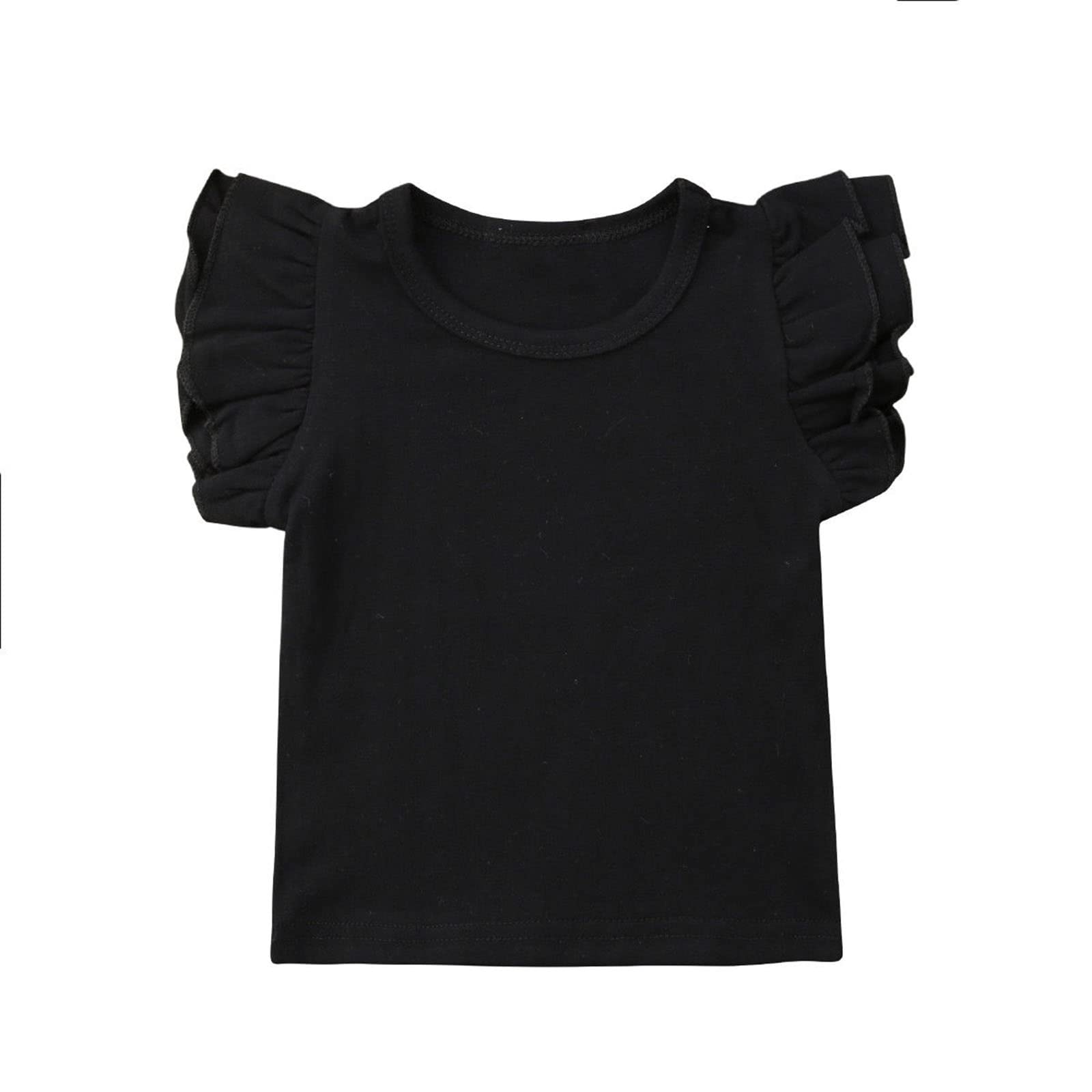 Infant Toddler Baby Girl Top Basic Plain Ruffle T-Shirt Blouse Casual Clothes (2-3 Years, Black)