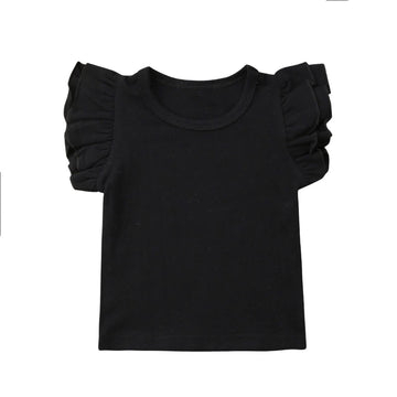 Infant Toddler Baby Girl Top Basic Plain Ruffle T-Shirt Blouse Casual Clothes (1-2 Years, Black)